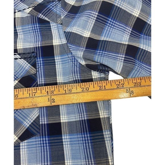 Wrangler Men's 20X Western Shirt Blue Plaid Pearl Snap Size M Contrast Stitching - Picture 10 of 10